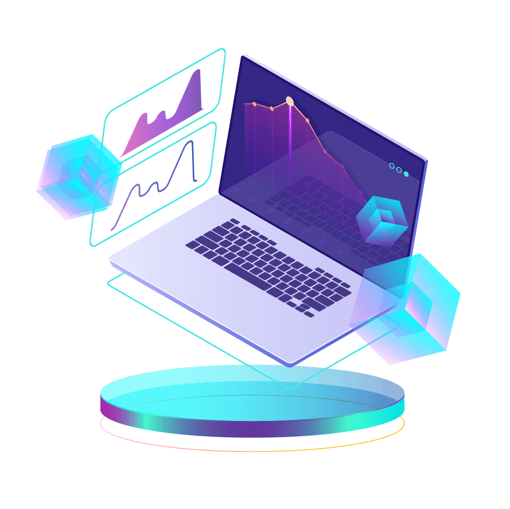 Laptop chart cubes financial design elements dynamic 3d sketch
